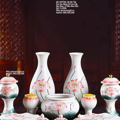 BỘ ĐỒ THỜ HOA SEN BẰNG SỨ CAO CẤP